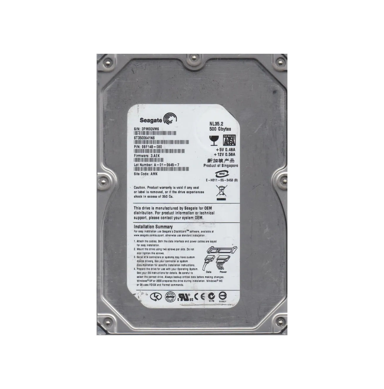 9BF148-080 - Seagate 500GB 7200RPM SATA 3Gb/s 3.5-in Hard Drive