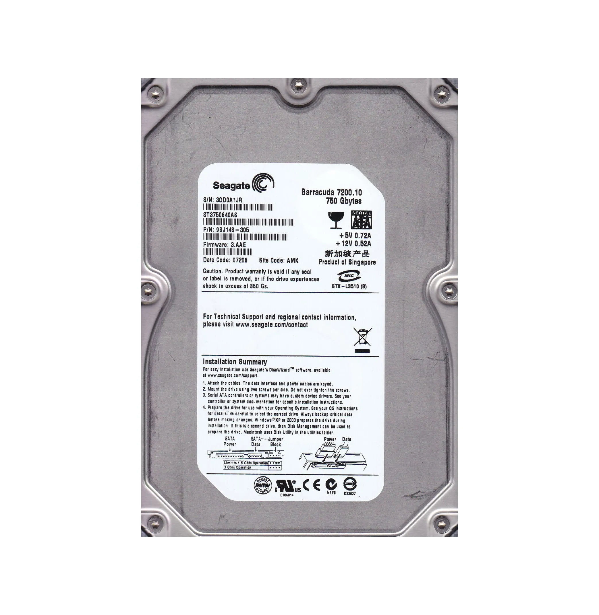9BJ148-305 - Seagate 750GB 7200RPM SATA 3Gb/s 3.5-in Hard Drive