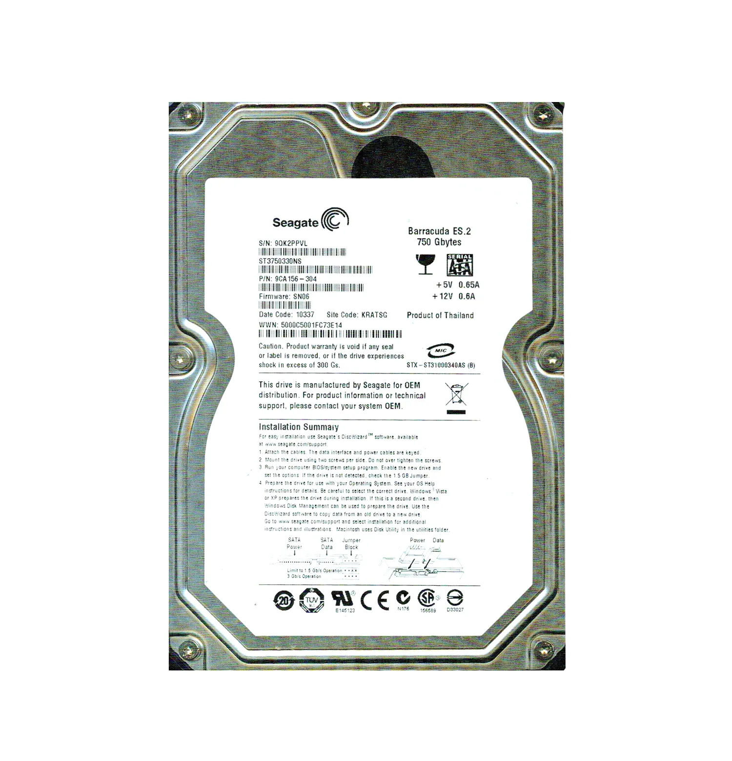 9CA156-304 - Seagate 750GB 7200RPM SATA 3Gb/s 3.5-in Hard Drive