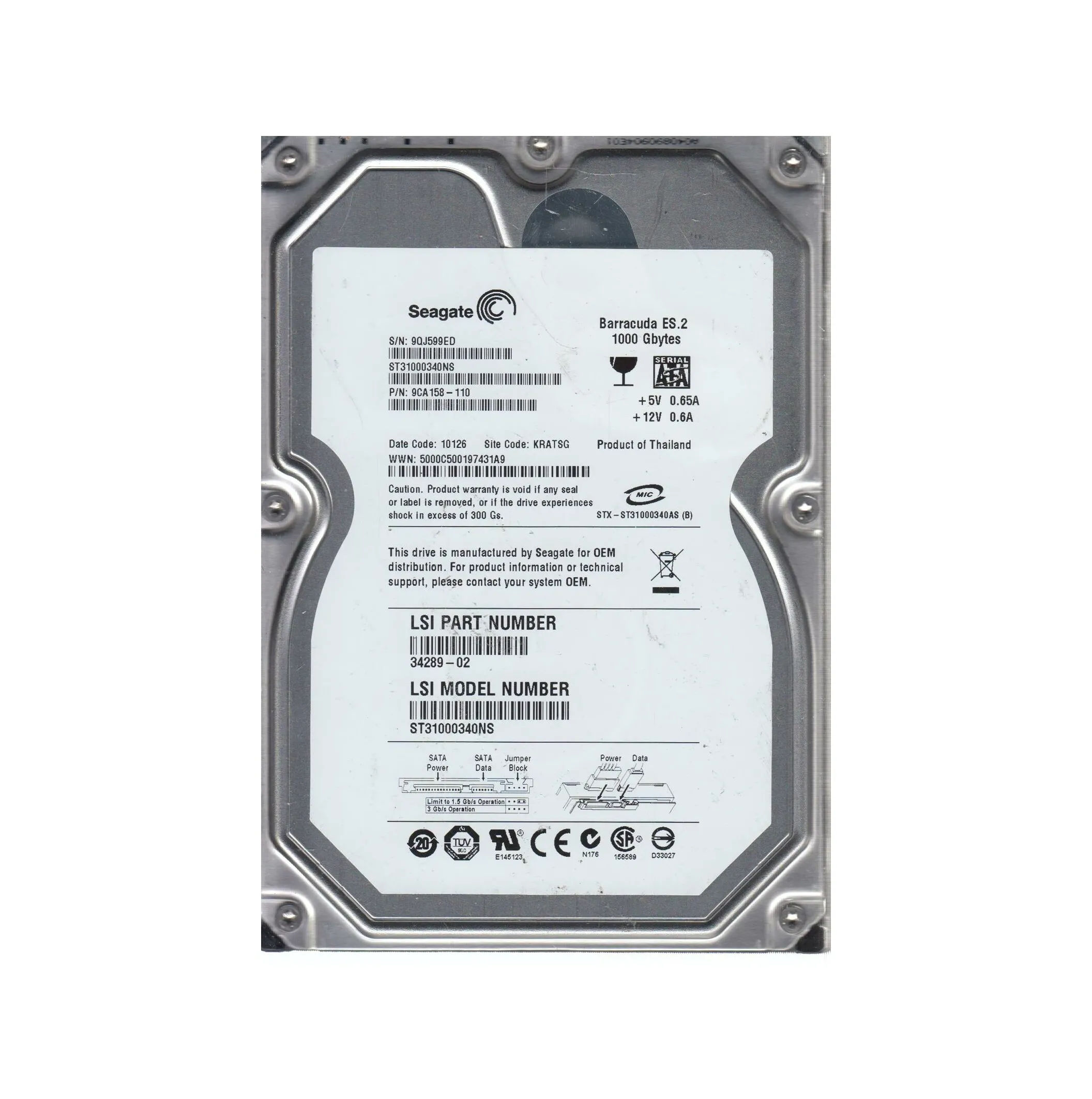 9CA158-110 - Seagate 1TB 7200RPM SATA 3Gb/s 3.5-in Hard Drive