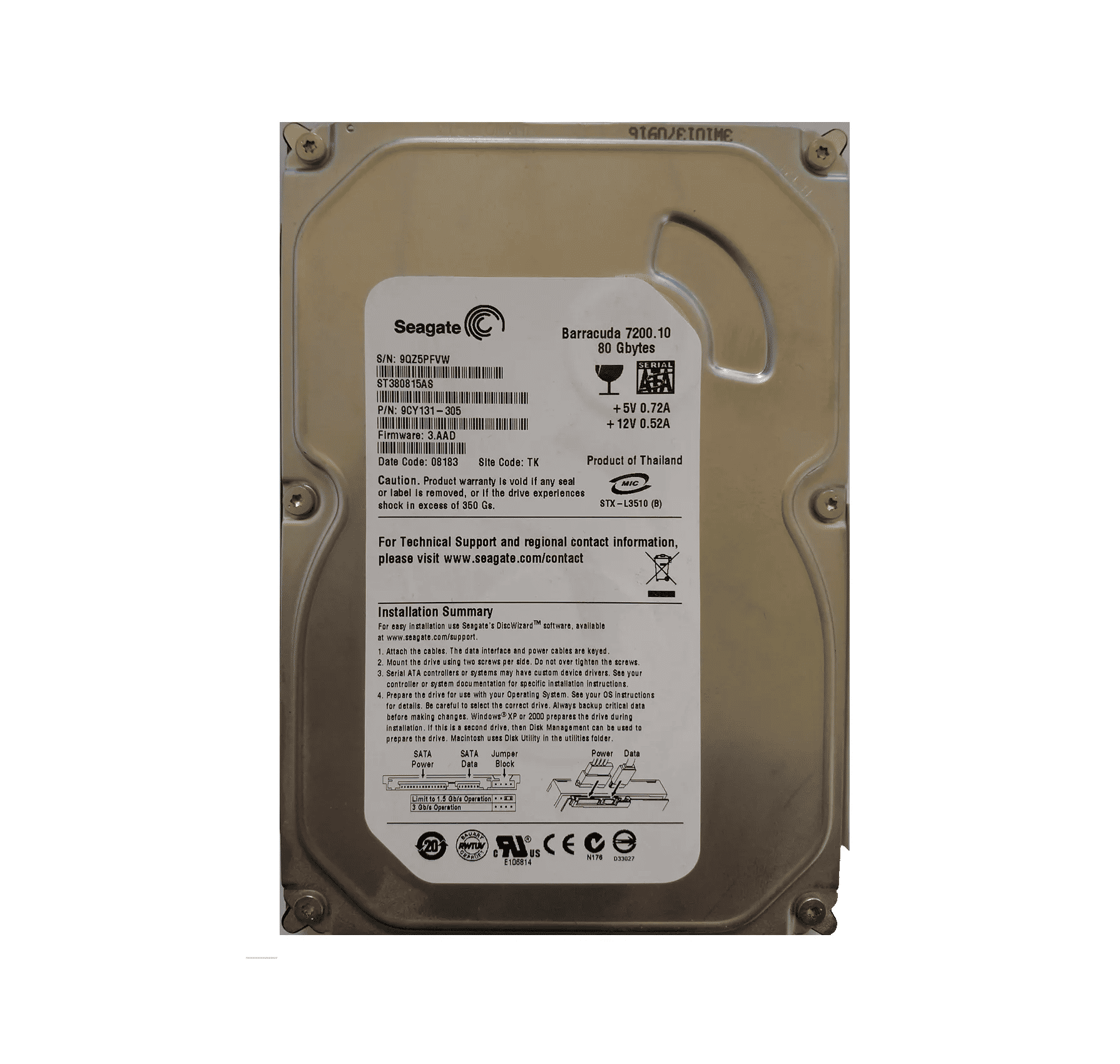 9CY131-305 - Seagate 80GB 7200RPM SATA 3Gb/s 3.5-in Hard Drive