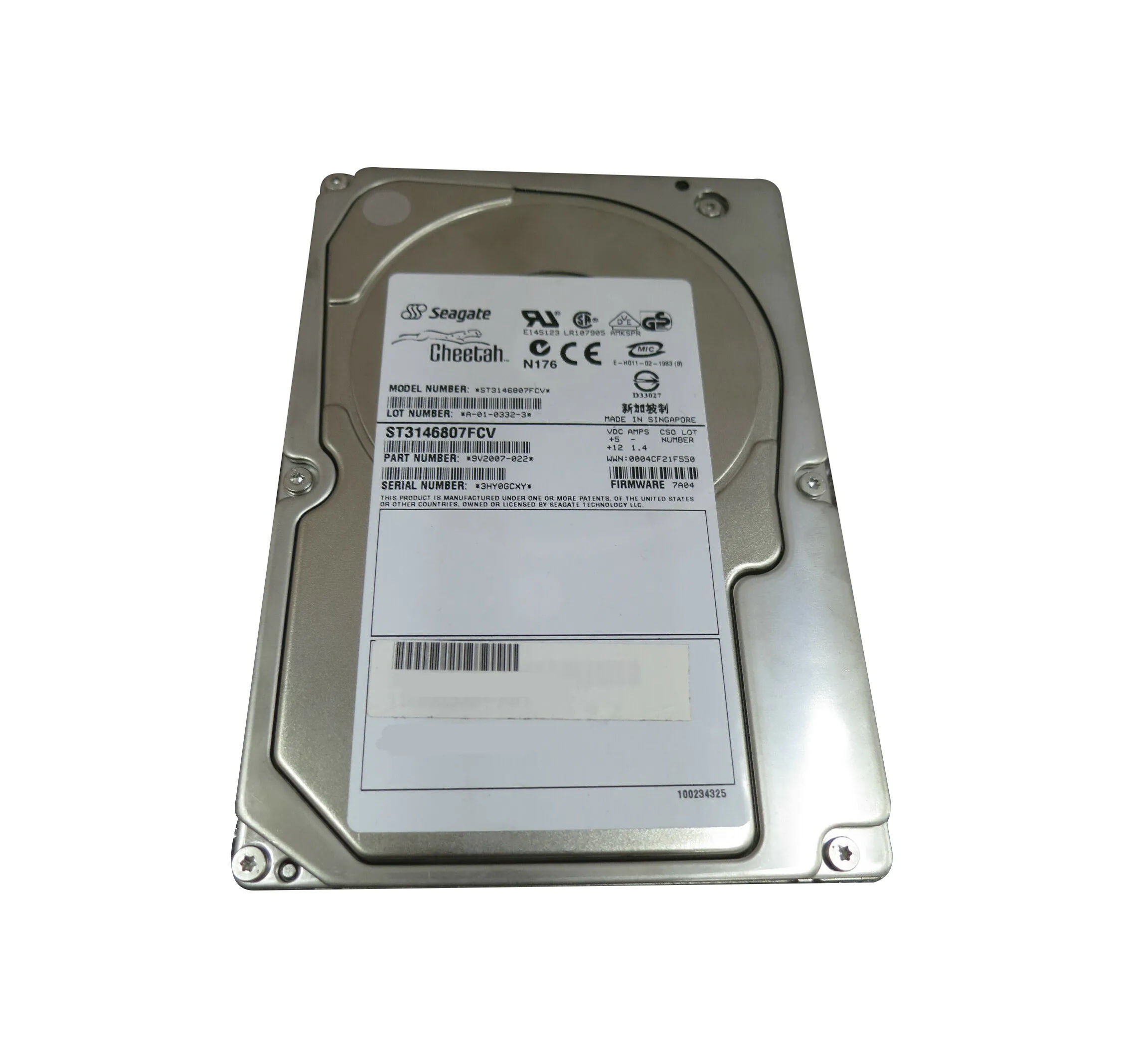 9V2007-022 - Seagate 146.8GB 10K RPM Fibre Channel 2Gb/s 3.5-in HDD