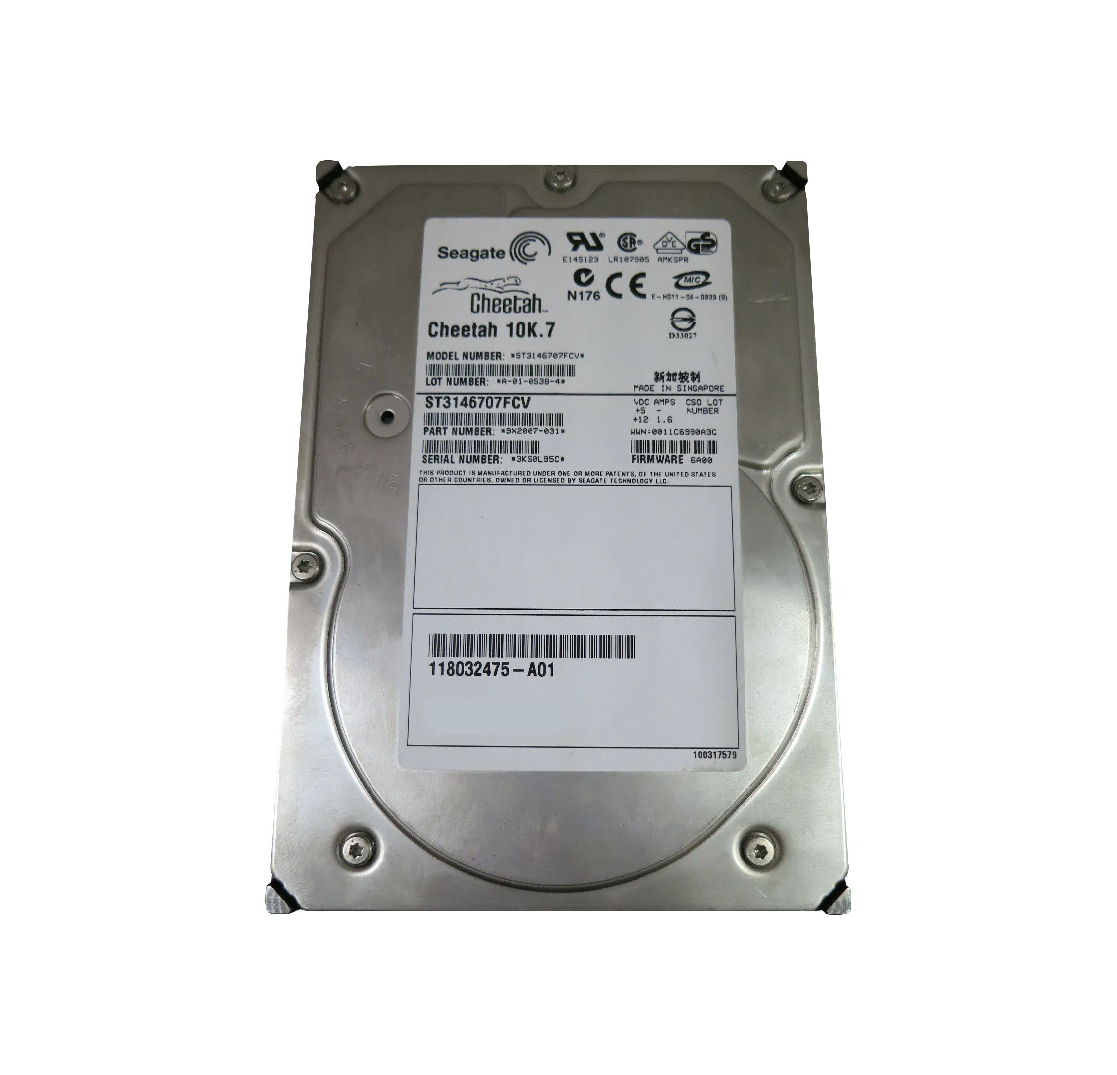 9X2007-031 - Seagate 146GB 10K RPM Fibre Channel 2Gb/s 3.5-in HDD