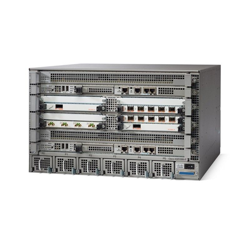 ASR1006-X, Cisco ASR1000 Series Router, 6-slot chassis/Redundant power/No fan