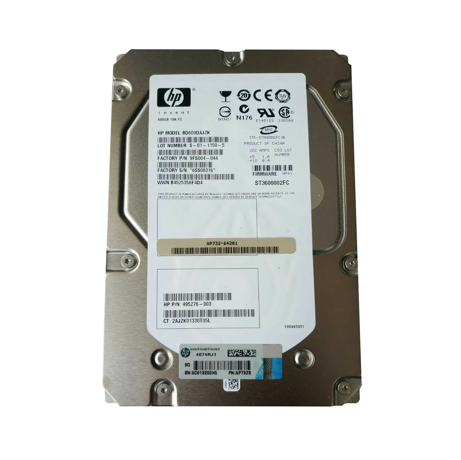 BD600DAJZK - HP 600GB 10000RPM Fibre Channel 2Gb/s 3.5-in Hard Drive