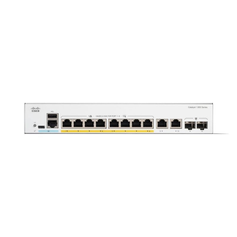 C1300-8P-E-2G, Cisco C1300 Switch, 8x PoE+ 67W/2x Combo Ports/Rack-mountable