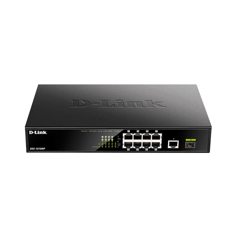 DGS-1010MP, D-Link Switch, 8xGE PoE/1xGE RJ45/1xGE SFP
