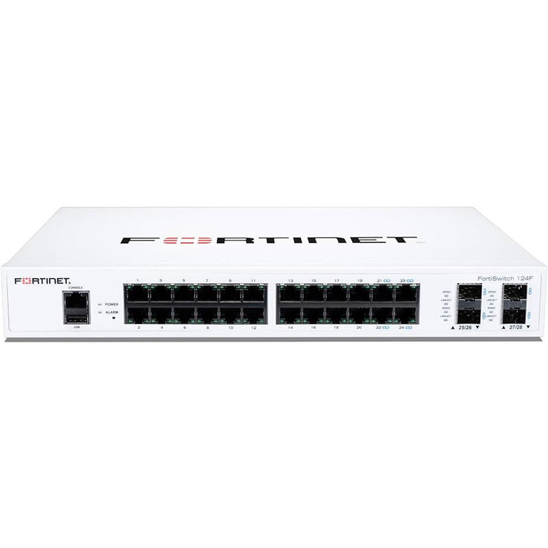 FS-124F, Fortinet FortiSwitch, 24x GE + 4x SFP+, Fanless, RJ45 Console