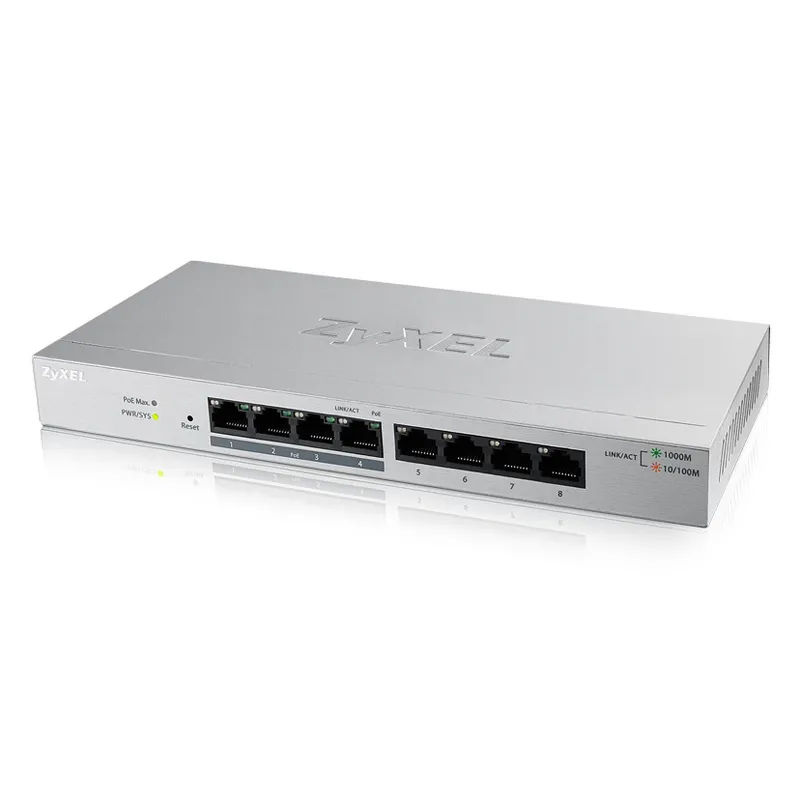 GS1200-8HP - ZyXEL 8 x Ports PoE+ 10/100/1000Base-T Layer 2 Managed 1U Rack-mountable Gigabit Ethernet Network Switch