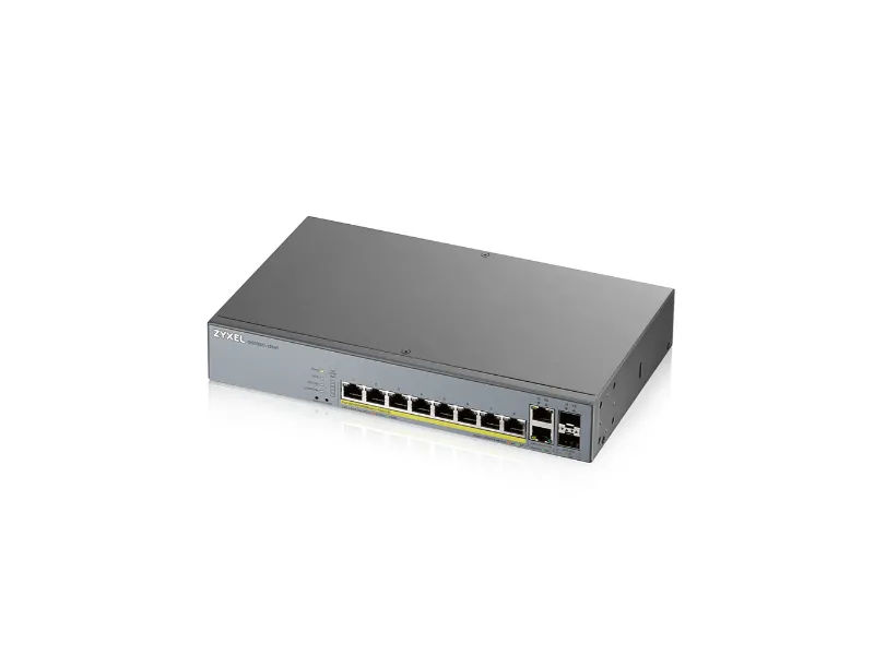GS1350-12HP - ZyXEL 10 x Ports PoE+ 10/100/1000Base-T + 2 x SFP+ Ports Layer 3 Managed 1U Rack-mountable Gigabit Ethernet Network Switch