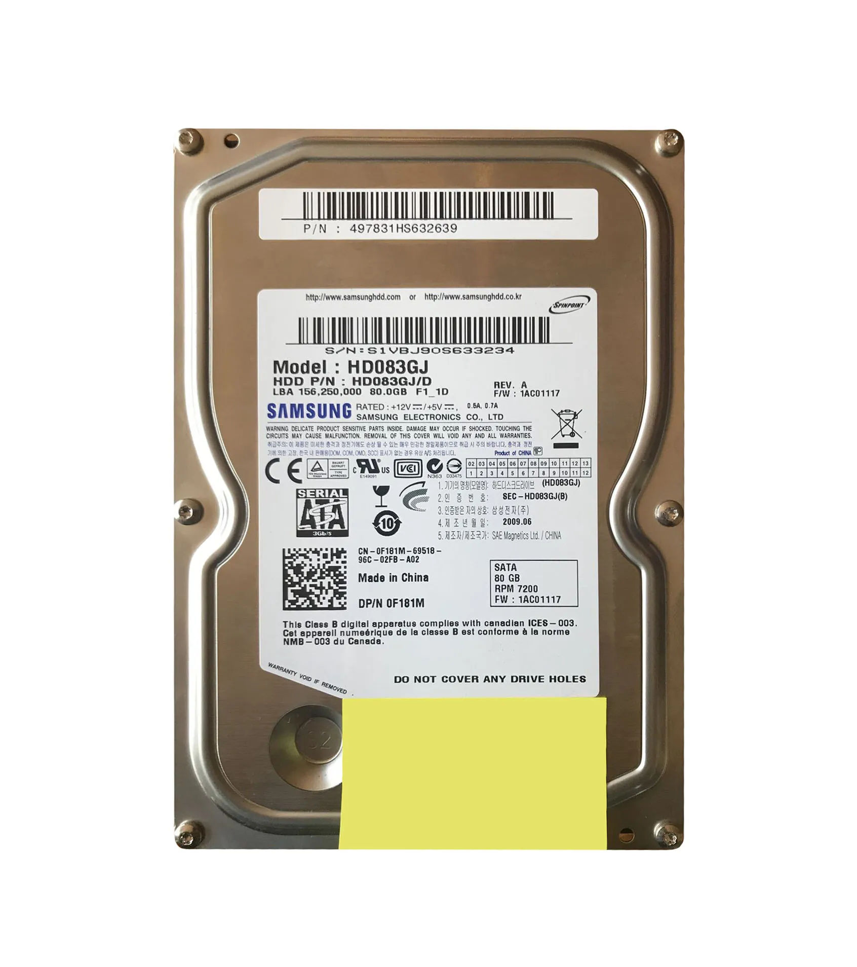 HD083GJ/D - Samsung 80GB 7200RPM SATA 3Gb/s 3.5-in Hard Drive