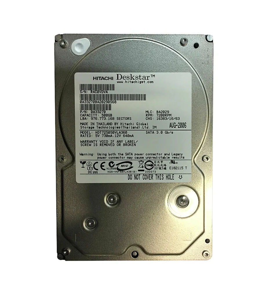 HDT725050VLA360 - Hitachi 500GB 7200RPM SATA 3Gb/s 3.5-in Hard Drive