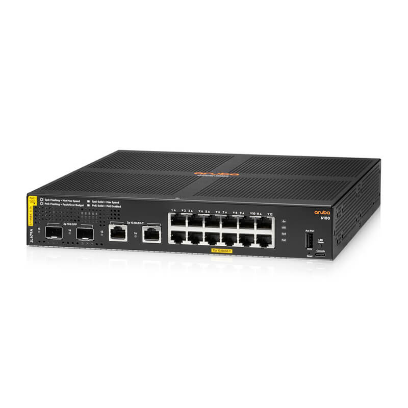 JL679A, Aruba 6100 Switch, 12xGE PoE/2xSFP+/139W PoE