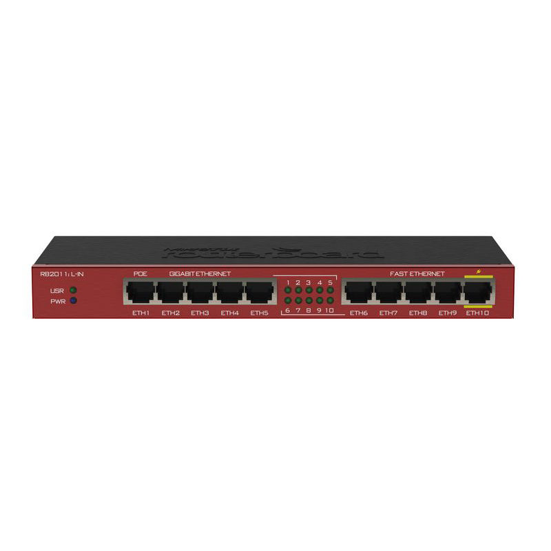 RB2011iL-IN, Mikrotik RB2011 Series Router, Desktop metal case/5xEthernet, 5xGigabit Ethernet/PoE out on port 10