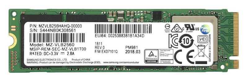 Samsung PM981 256GB NVMe PCIe 3.0 x4 M.2 2280 SSD – MZ-VLB2560