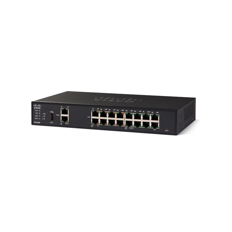 RV345P-K9-G5, Cisco RV345P, Dual WAN Gigabit VPN Router, 16 GE Ports/2 WAN Ports/VPN Support