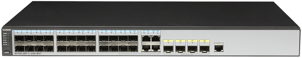 S5700-28P-LI-24S-4AH, Huawei S5700 Switch, 28xGig SFP/4xDual-purpose Ports/1x4AH Battery