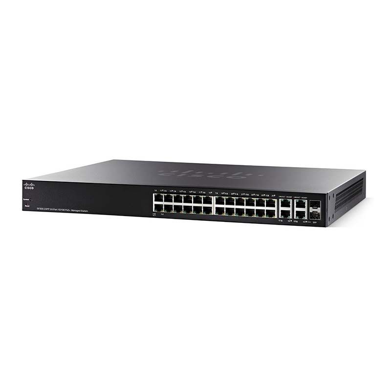 SF300-24PP, Cisco SF300 Series Switch, 24x10/100 PoE+, 180W PoE Budget, 2xGigabit Combo