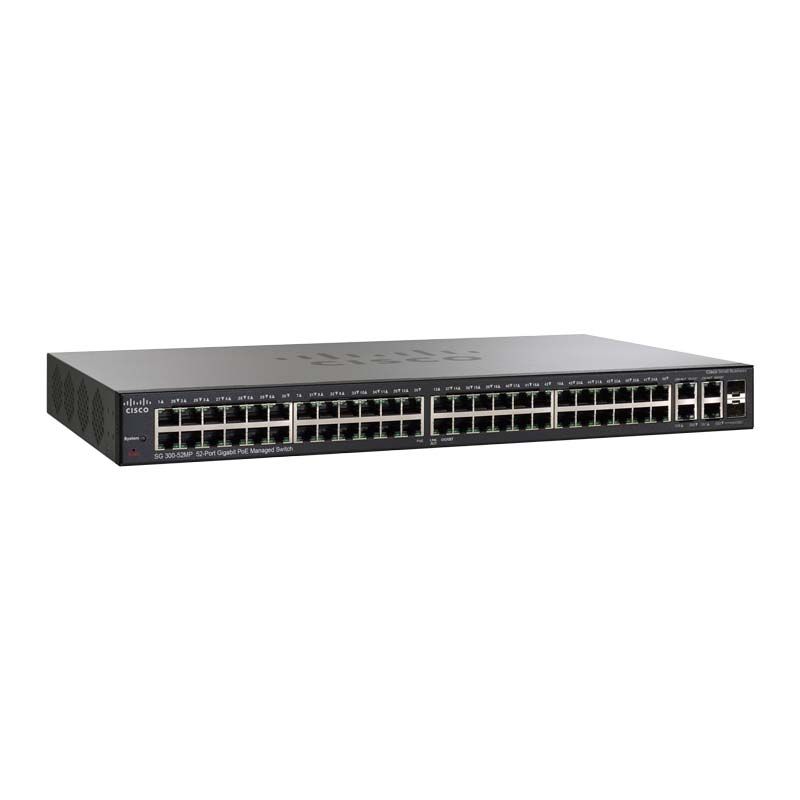 SG300-52MP, Cisco SG300 Switch, 48xPoE+ 10/100/1000/2xmini-GBIC/740W PoE