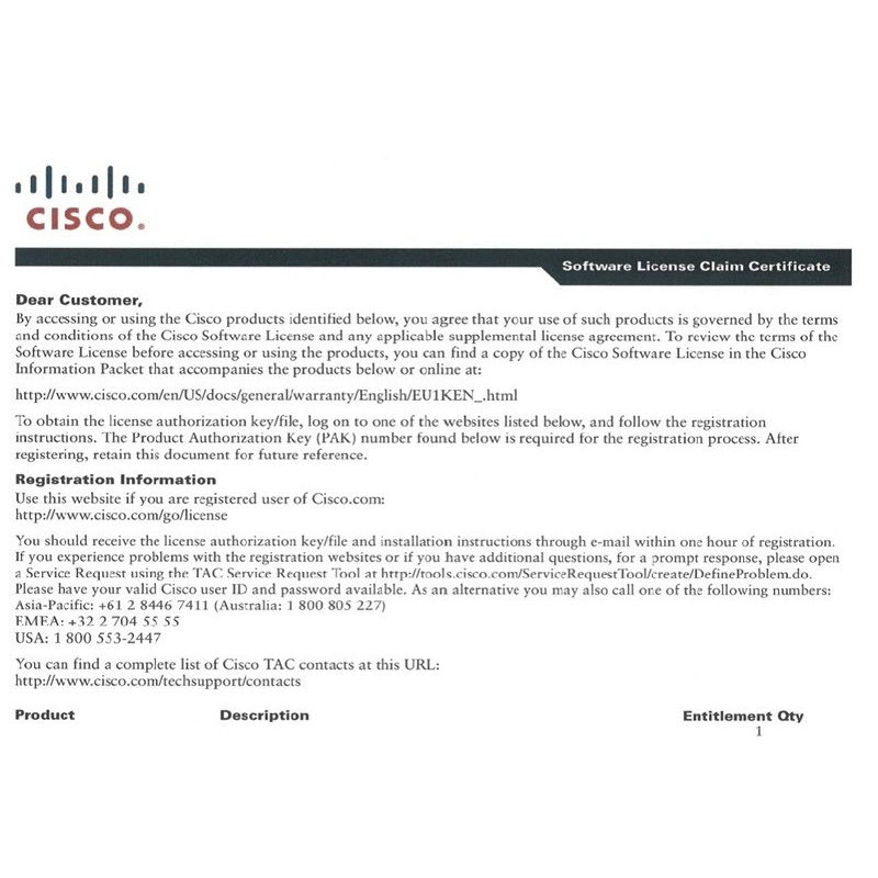 SL-114P-UC=, Cisco Unified Communication License, For ISR 1100 Series/License/Unified Communication
