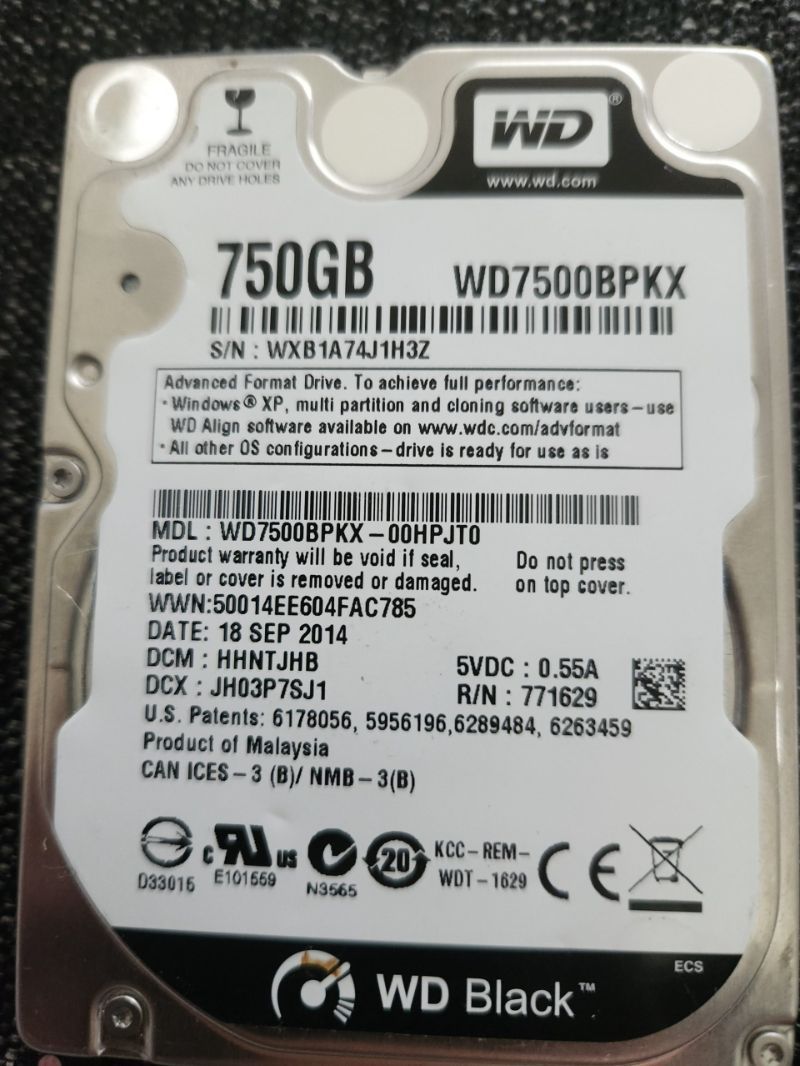 Western Digital Black WD7500BPKX-00HPJT0 750GB 2.5-inch Hard Disk Drive