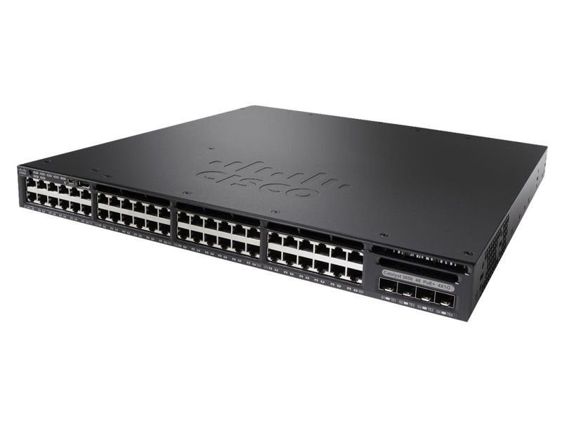 WS-C3650-48FS-E, Cisco Catalyst 3650 Switch, 48xFull PoE/4x1G Uplink/IP Services