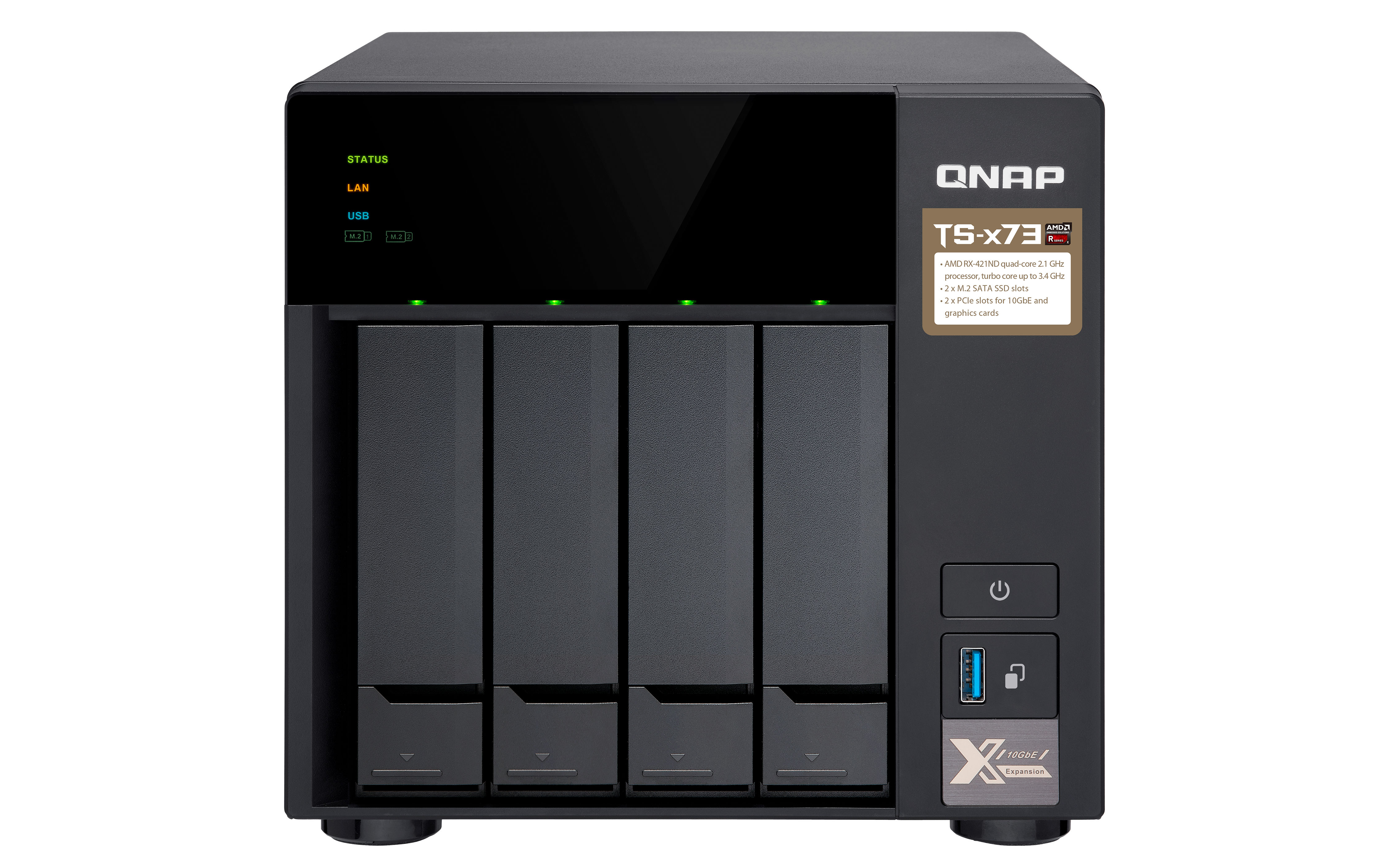 QNAP TS-473 NAS Tower AMD Embedded R-Series SoC RX-421ND 4 GB DDR4 0 TB QNAP Turbo System Black