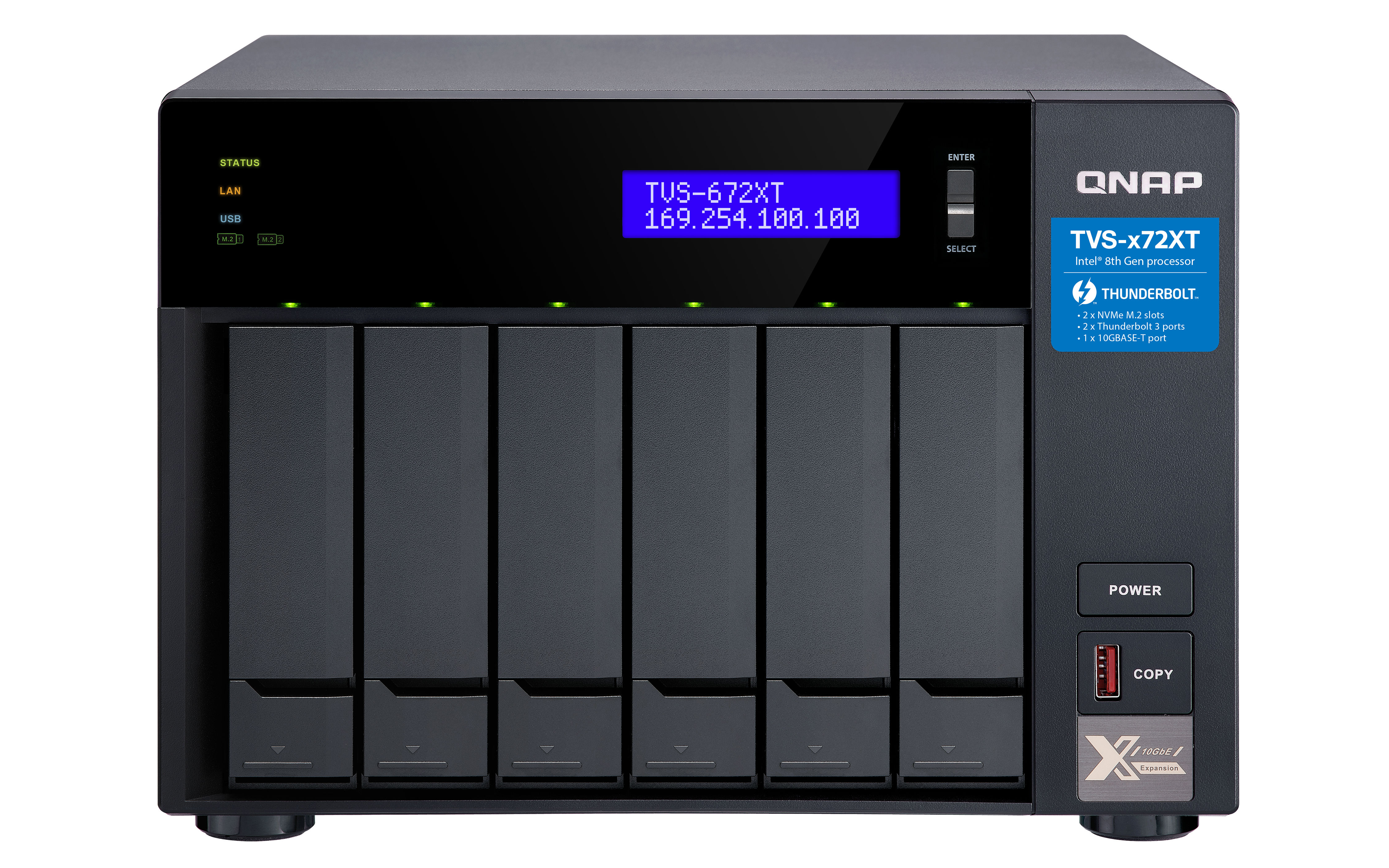 QNAP TVS-672XT NAS Tower Intel® Core™ i3 8 GB DDR4 0 TB QNAP QTS Black