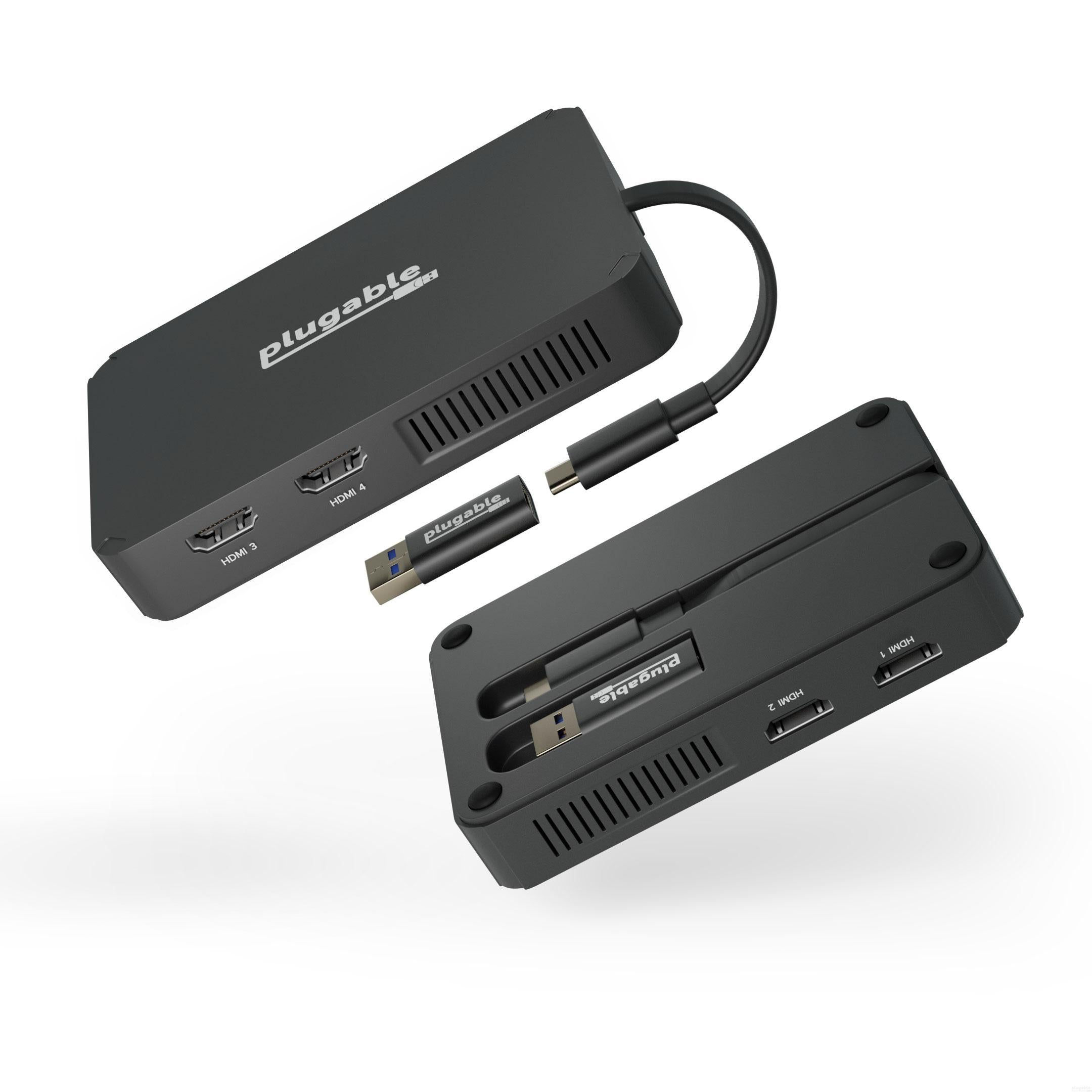 Plugable Technologies 4 HDMI Multi Monitor Adapter, USB 3.0 or USB C to HDMI Adapter, Compatible with Windows and Mac, Quad Adapter Supports 1920x1080@60Hz