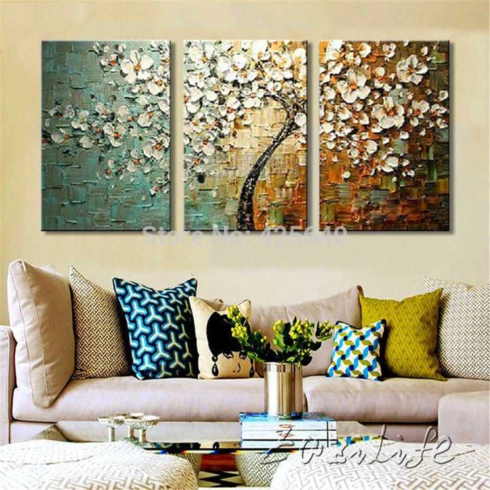 3 Piece Hand Painted Flower Tree Cuadros Oil Painting Wall Art Intended For Most Recently Released 3 Piece Abstract Wall Art (Gallery 8 of 16)