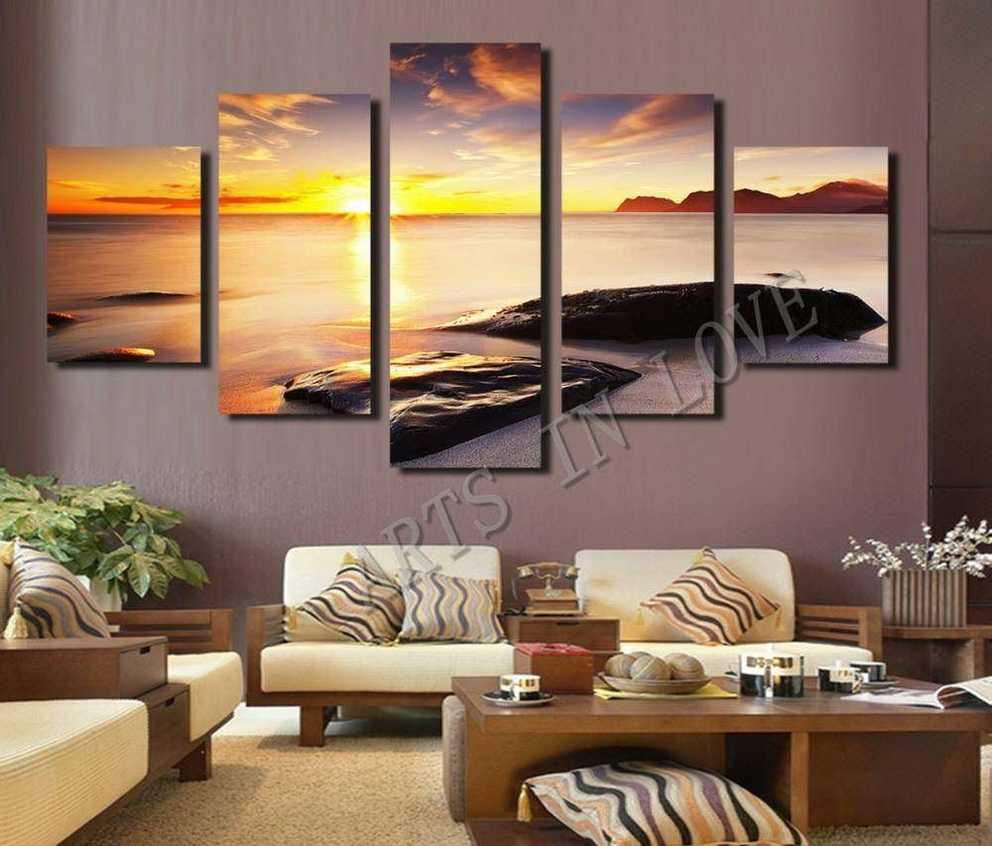 Hot Sell Diamond Sunset Beach Stone Modern Home Wall Decor Canvas Inside Latest 3d Wall Art For Living Room (Gallery 1 of 20)