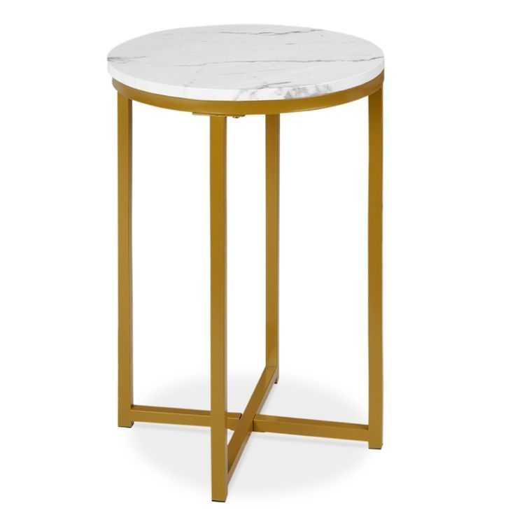 Best Choice Products 16in Faux Marble Modern Round Living Room Accent Side  Table W/ Metal Frame – White/bronze Gold – Walmart | Accent Side Table,  Metal Accent Table, Round Living Room Regarding Faux Marble Top Coffee Tables (Gallery 1 of 20)