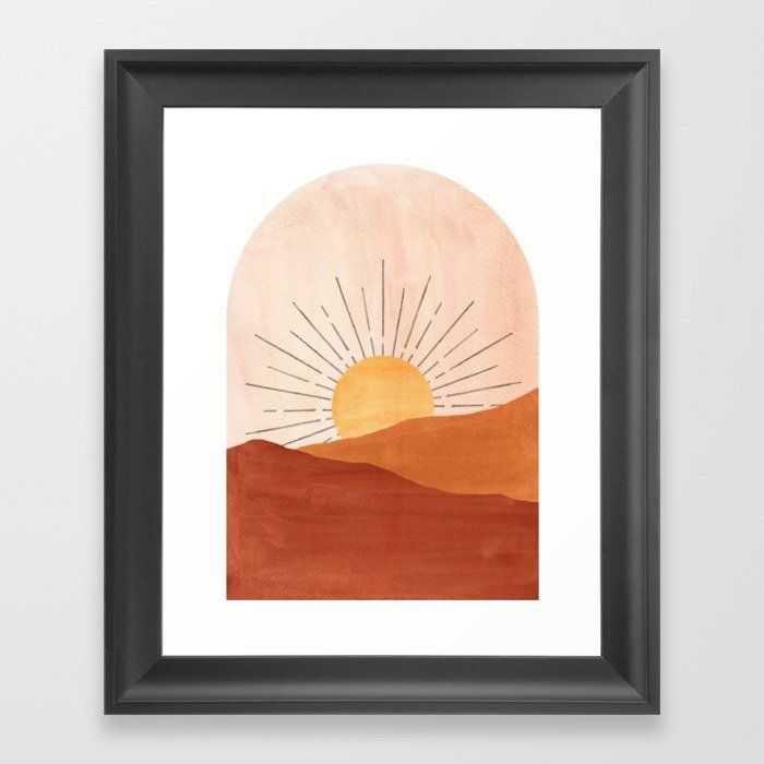 Abstract Terracotta Landscape, Sun And Desert, Sunrise #1 Framed Art Print Whales Way | Society6 Within Best And Newest Sun Desert Wall Art (Gallery 12 of 20)