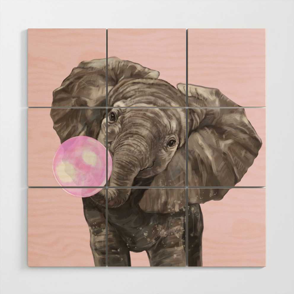 Baby Elephant Blowing Bubble Gum Wood Wall Artbig Nose Work | Society6 Within Most Recent Bubble Gum Wood Wall Art (Gallery 2 of 20)