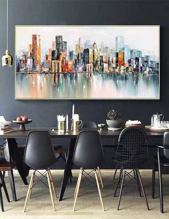 Large New York City Landscape Painting Large Urban Art – Etsy Intended For Newest Town Wall Art (Gallery 1 of 20)