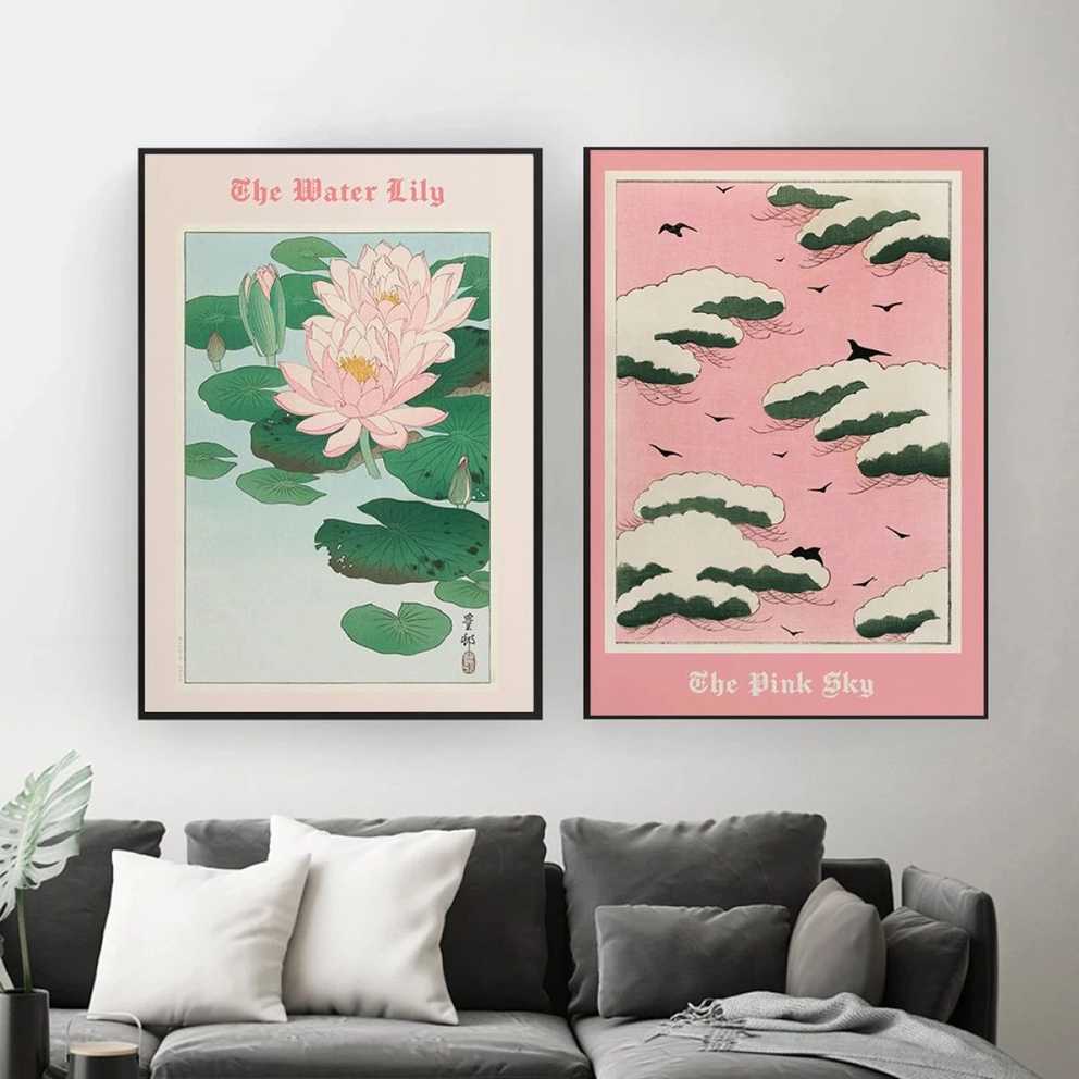 Pink Sky Water Lily Posters Print Vintage Japanese Wall Art Cover Magazine  Canvas Painting Exhibition Home Decoration Room|painting & Calligraphy| –  Aliexpress In Best And Newest Pink Sky Wall Art (Gallery 17 of 20)