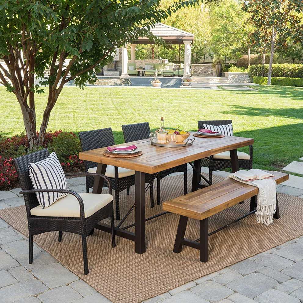 Featured Photo of Brown Acacia 6 Piece Patio Dining Sets