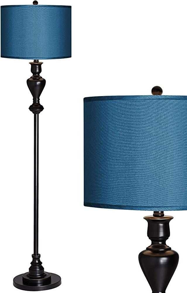 Recent Blue Standing Lamps Pertaining To Possini Euro Design Modern Style Standing Floor Lamp 58" Tall Black Bronze  Soft Gold Edging Metal Textured Blue Faux Silk Drum Shade Decor For Living  Room Reading House Bedroom Home – – (Photo 3 of 15)