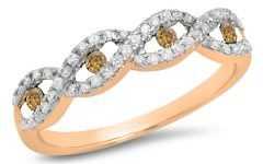 Champagne and White Diamond Swirled Anniversary Bands in Rose Gold