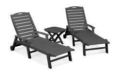 Nautical 3-piece Outdoor Chaise Lounge Sets with Table