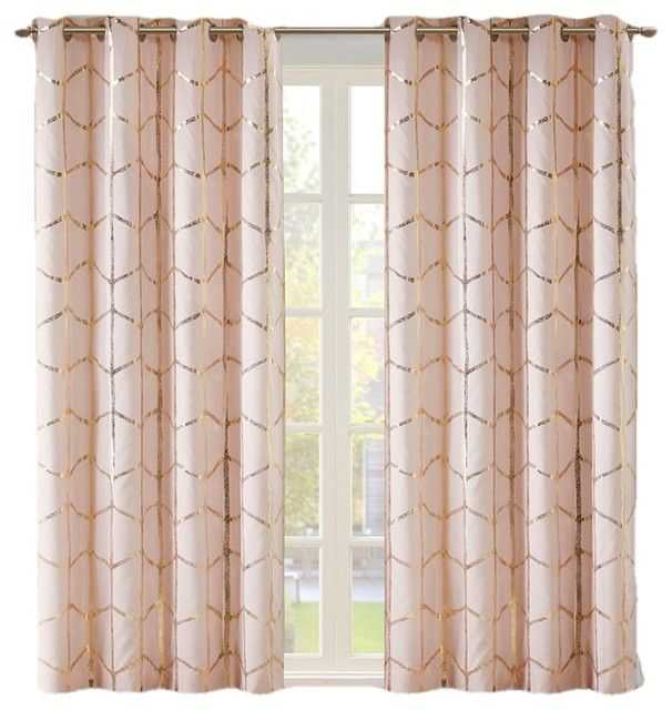 Featured Image of Total Blackout Metallic Print Grommet Top Curtain Panels