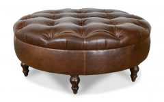 Brown and Ivory Leather Hide Round Ottomans