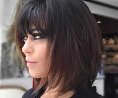 Brunette Feathered Bob Hairstyles with Piece-y Bangs
