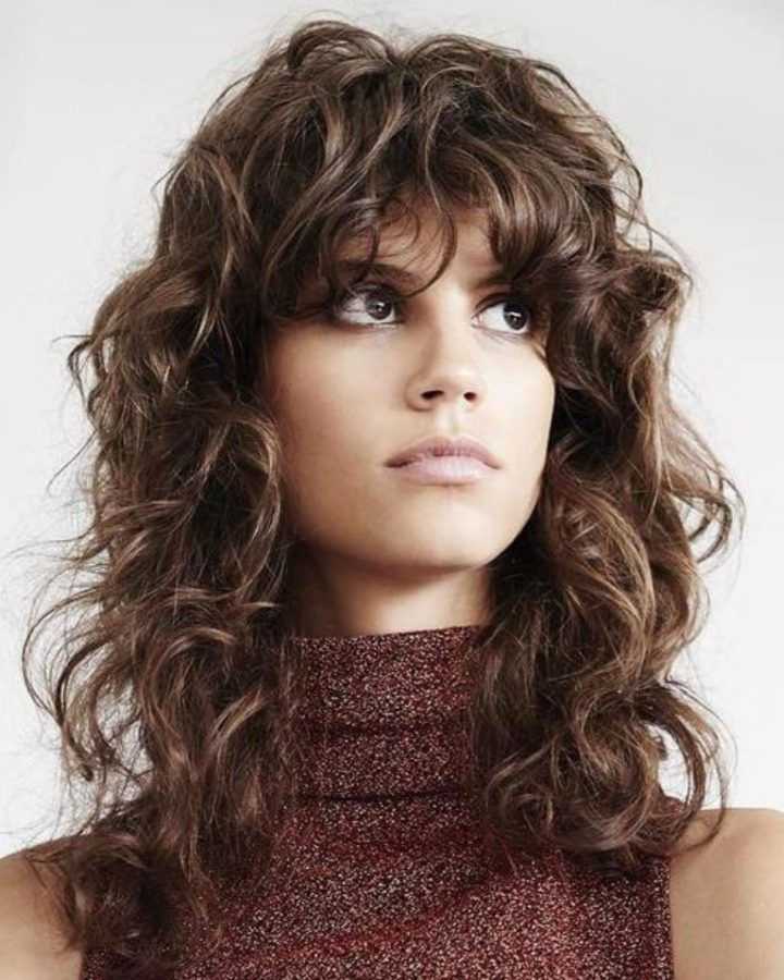 Long Curly Shag Hairstyles with Bangs