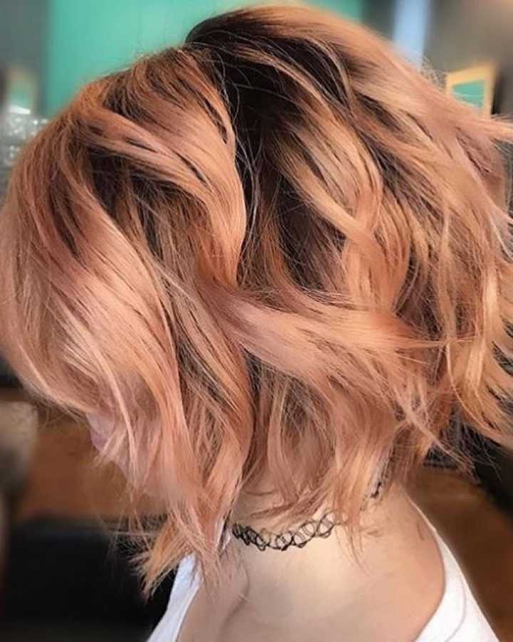 Peach Wavy Stacked Hairstyles for Short Hair