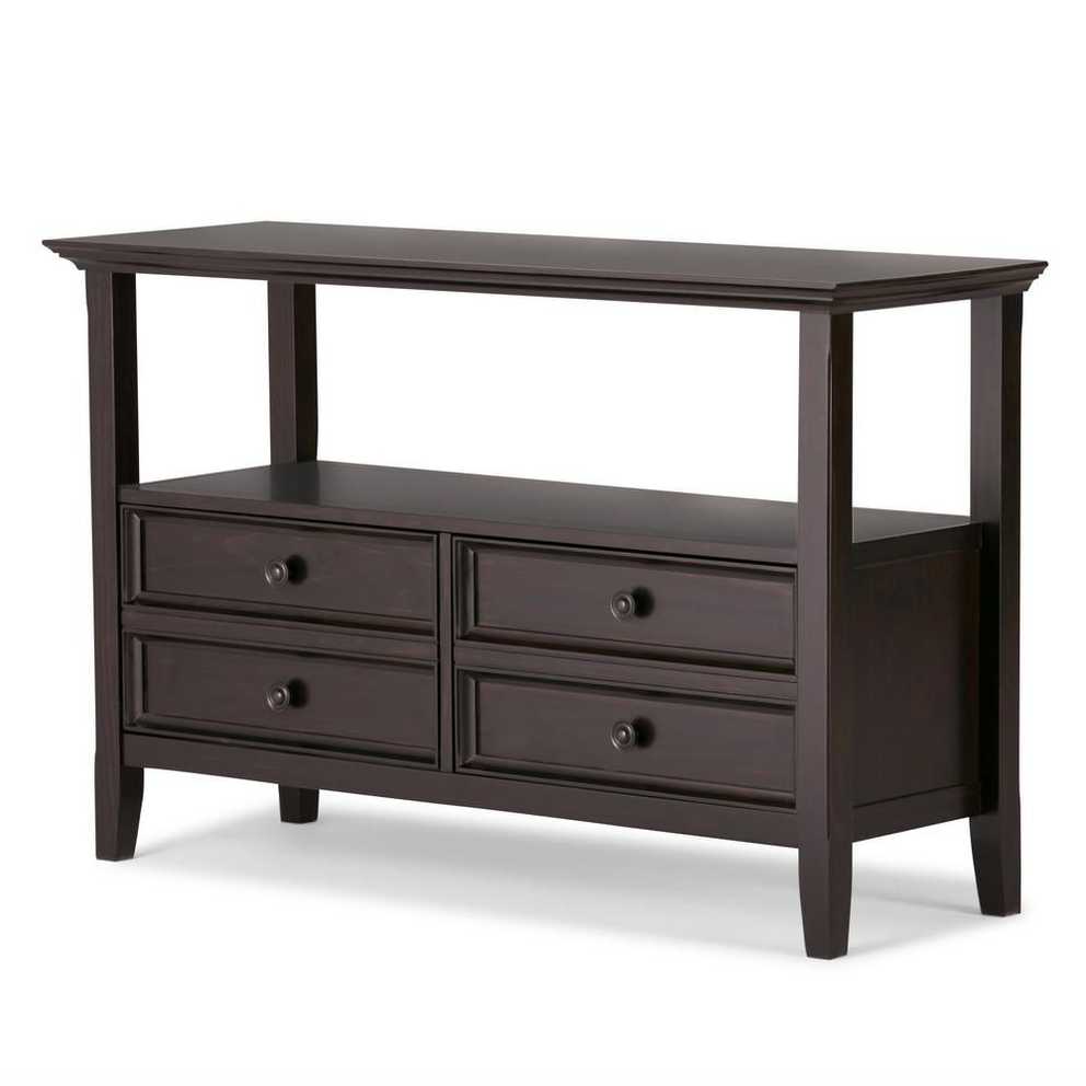 Open Storage Console Tables Intended For Current Simpli Home Amherst Dark Brown Storage Console Table (Gallery 10 of 10)