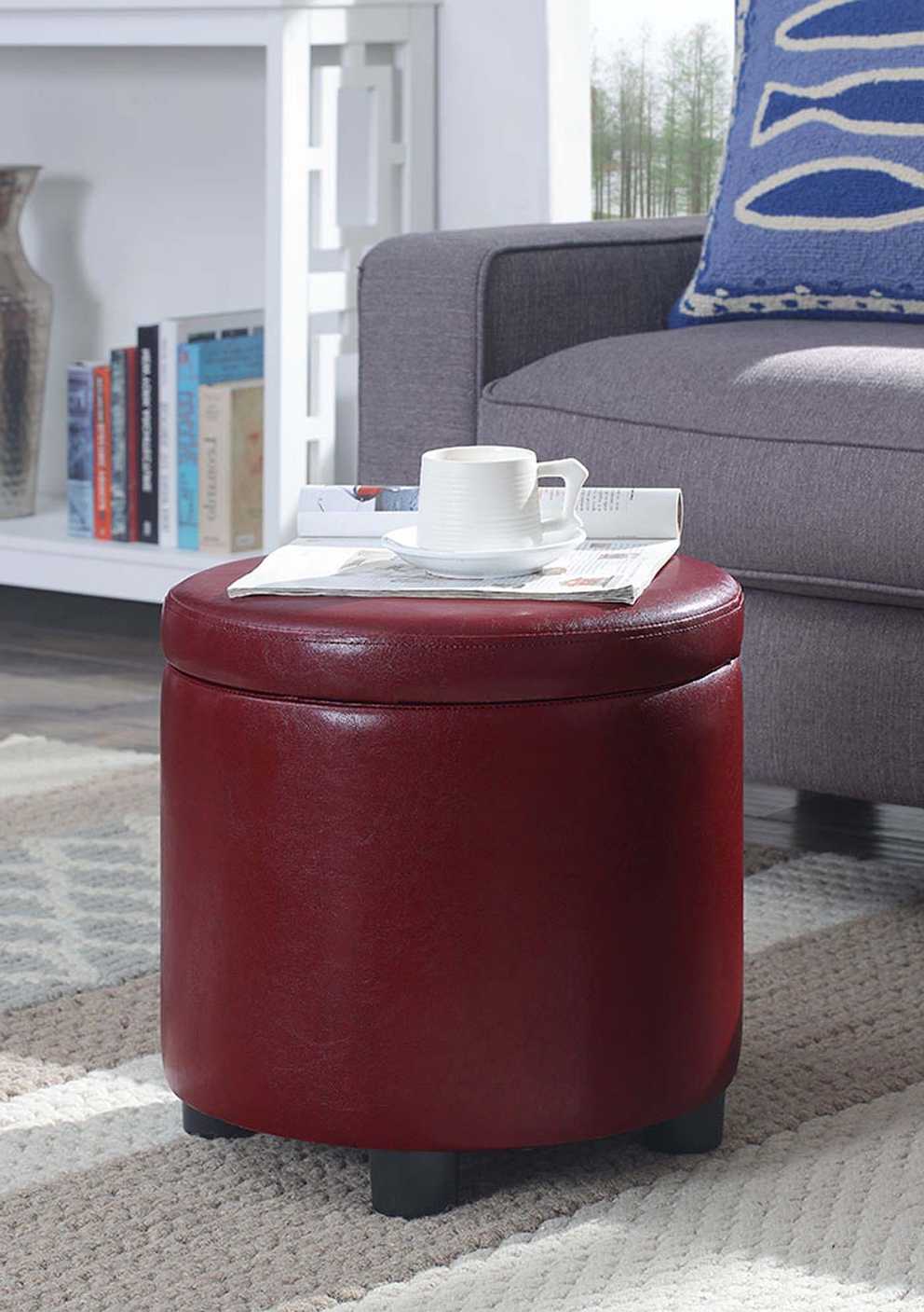 Convenience Concepts Designs4comfort Round Accent Storage Ottoman Inside Preferred Wool Round Pouf Ottomans (Gallery 4 of 10)