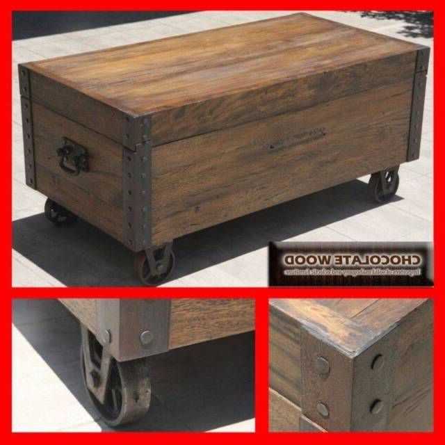 New Antique Walnut Coffee Table Box Cart Storage Chest (Gallery 3 of 10)
