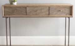 Gray Driftwood and Metal Console Tables