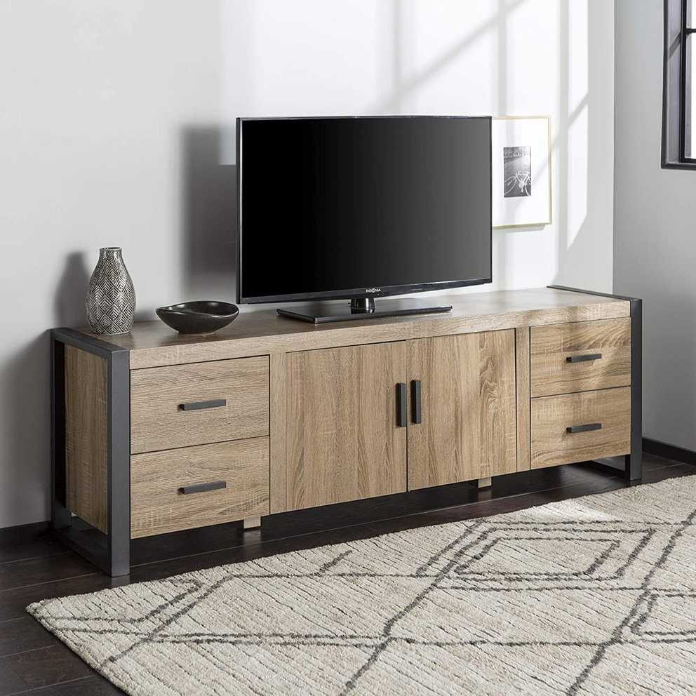 Walker Edison Furniture Company Industrial Modern Wood With Regard To Walker Edison Farmhouse Tv Stands With Storage Cabinet Doors And Shelves (Gallery 1 of 15)